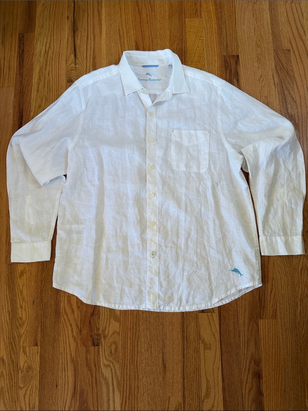Tommy Bahama Seaglass breezer  White 100% Linen Casual Button-Down Shirt